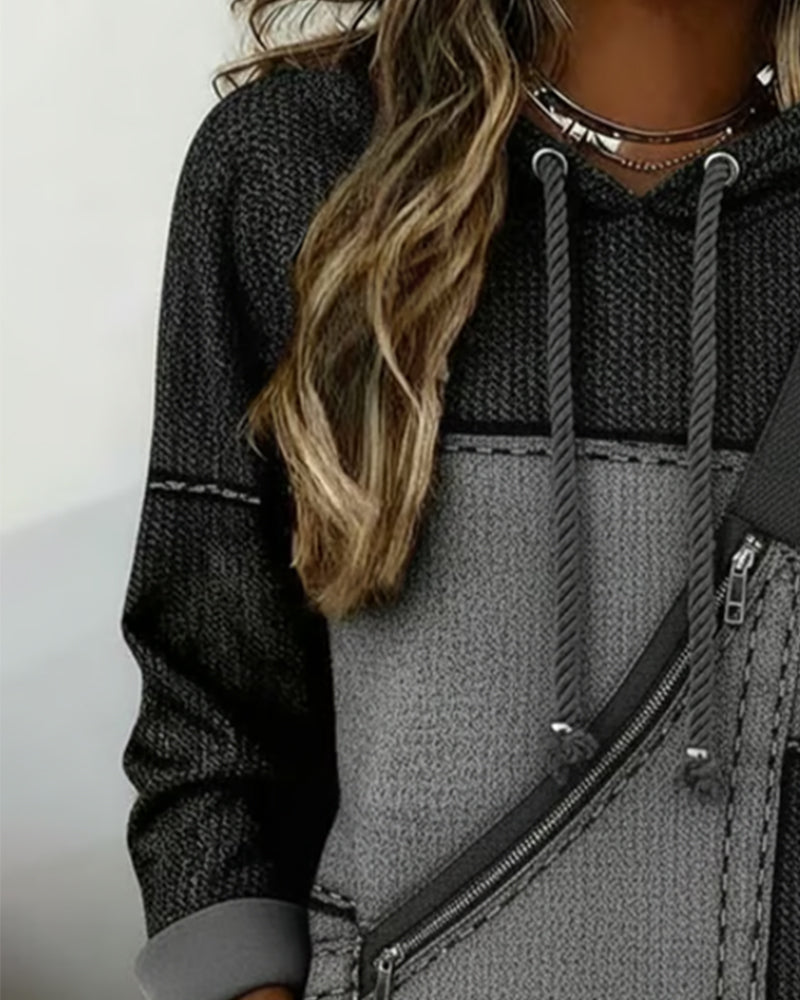 Soniya - Colour Block Hoodie with Diagonal Pattern