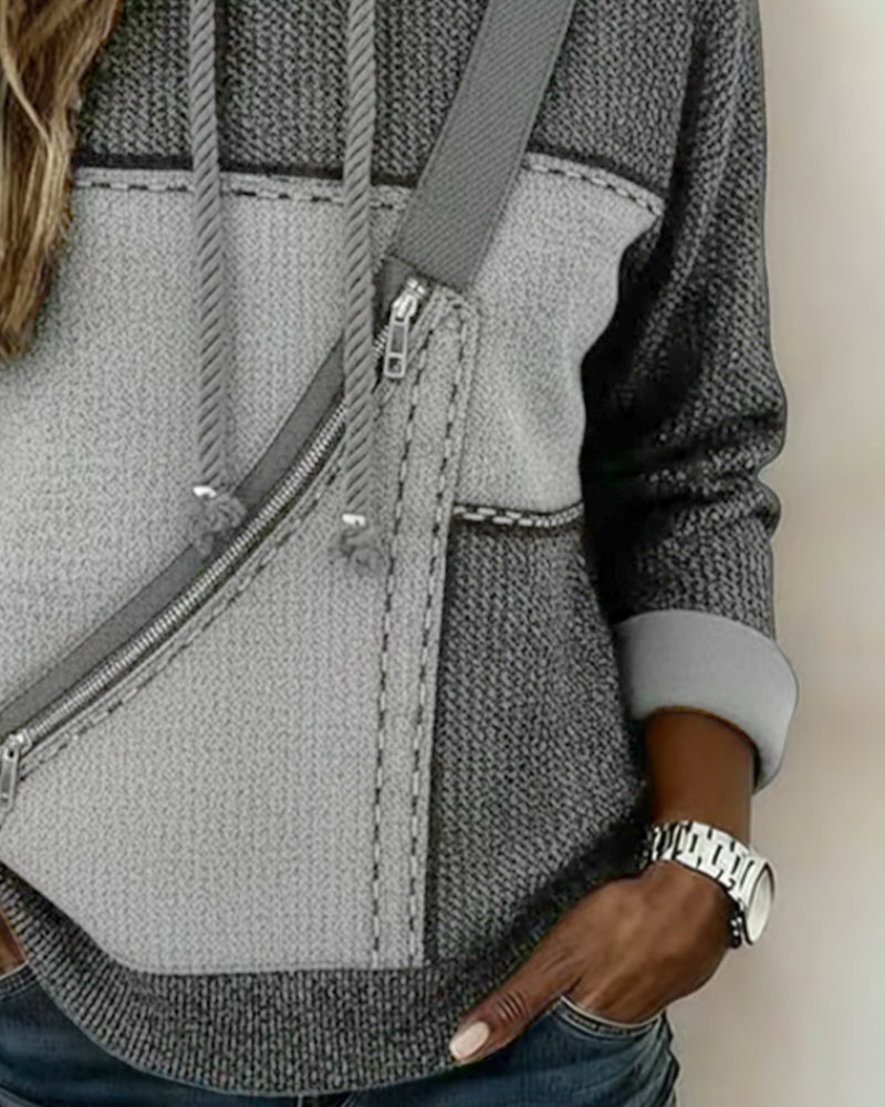 Soniya - Colour Block Hoodie with Diagonal Pattern