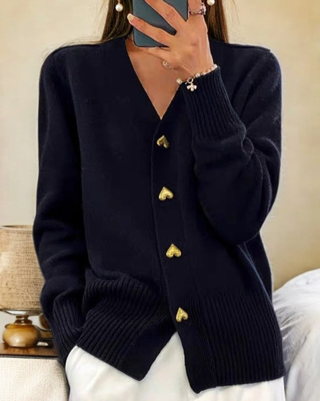 Liorah™ Elegant Heart Button Cardigan